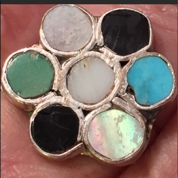 925 SterlingSilver(?) Artisan💍w/7 Gemstone 5 - Picture 3 of 8